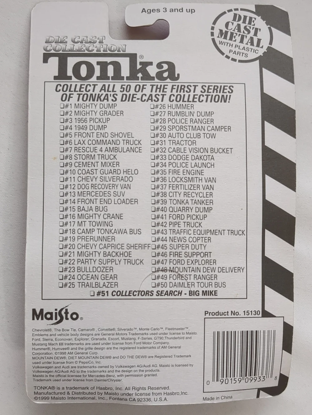 Maisto Tonka Daimler Tour Bus #50 Die Cast 1999